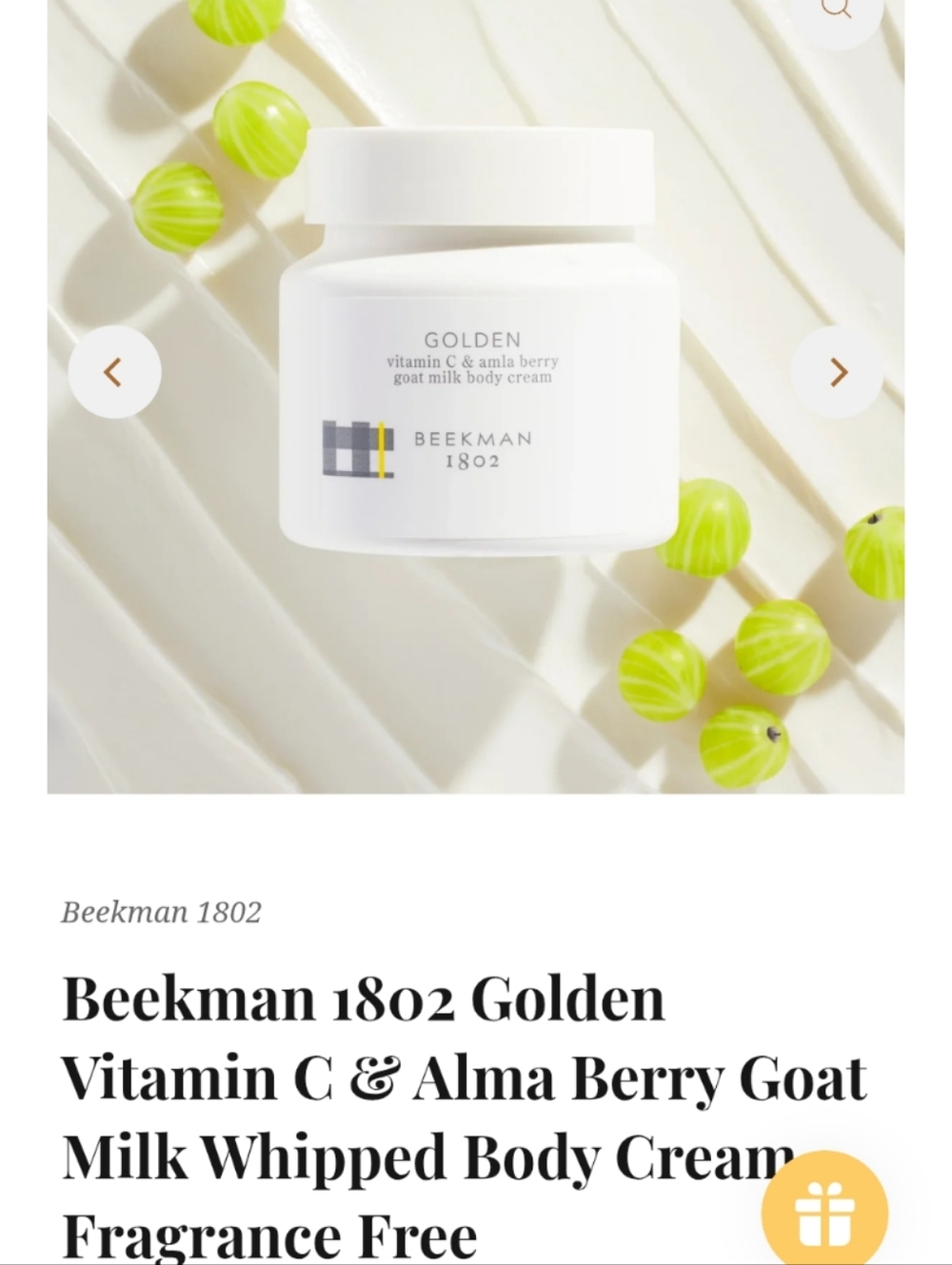 Beekman 1802 NWT Golden Vitamin C & Amla Berry Goat Milk Body Cream NIB NEW IN